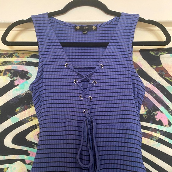 Striped Lace-Up Bodysuit - Picture 2 of 3